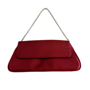 Beautiful Vtg New RED Evening Handbag Purse w/ Silver Chain Box Handle MIrror